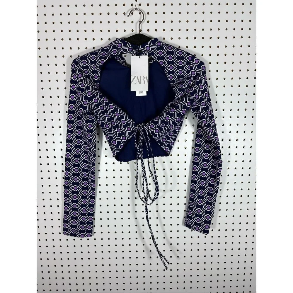 Zara geometric print crop open back top size S